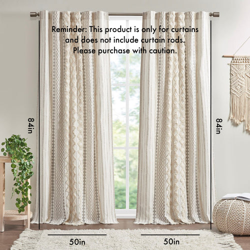 Premium 50x84" Printed Cotton Curtain – Ivory with Chenille Texture