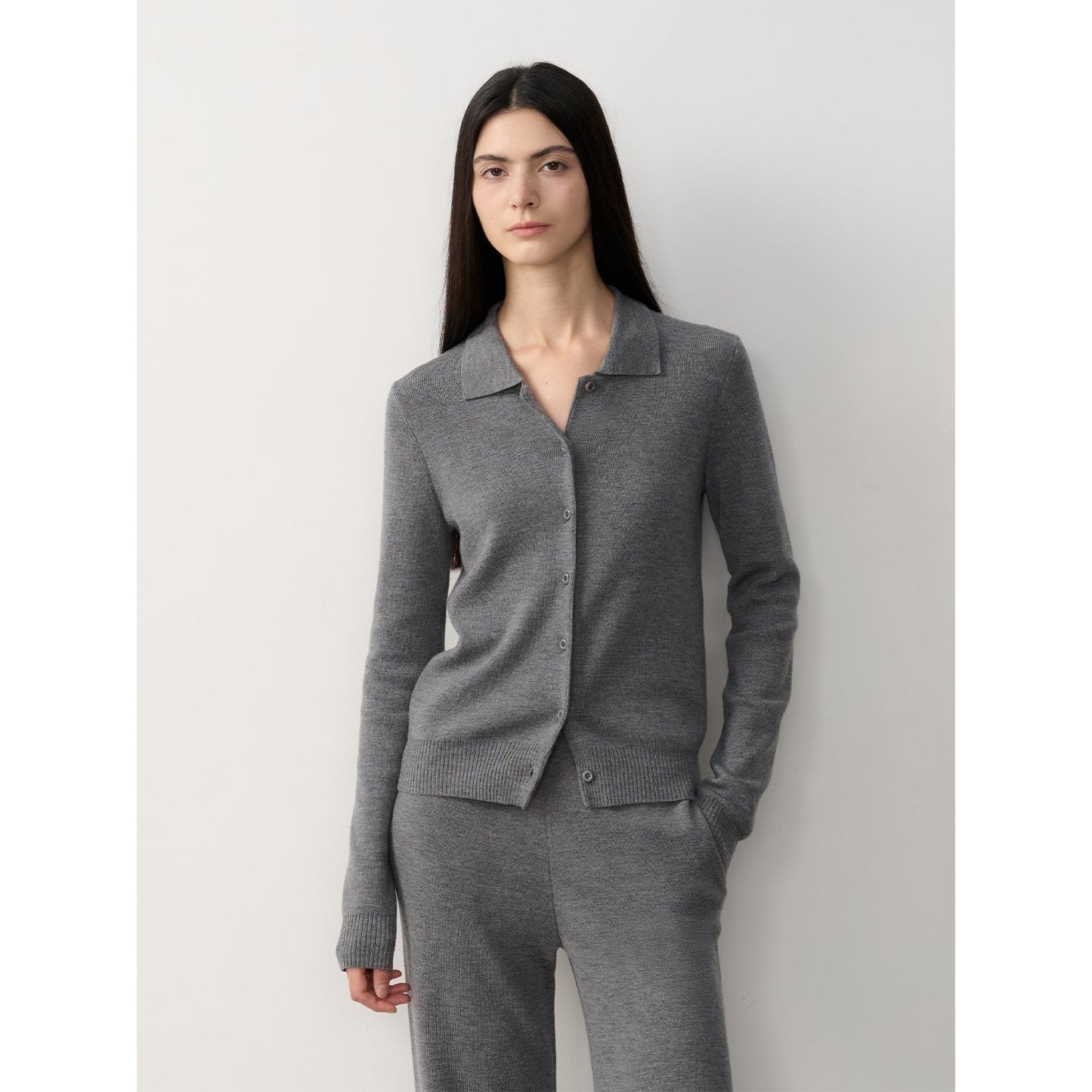 Lazy Urban Merino Wool Knit Set – Polo Cardigan & Pants