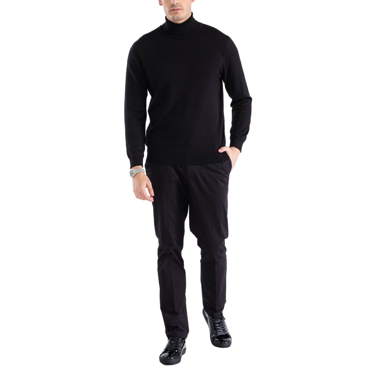 Men’s Black Pullover Turtleneck Sweater – Classic Slim Fit Knit