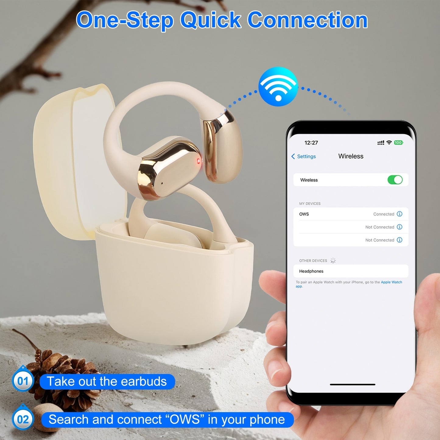 Wireless Open-Ear Sport Earbuds V5.4 – LED Display & Waterproof Headphones Electronics