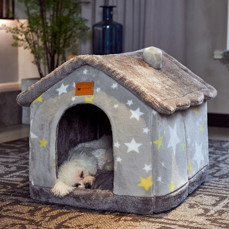 Foldable Dog House Pet Cat Bed Winter Dog Villa Sleep Kennel Removable Nest Warm Enclosed Cave Sofa Pets Supplies Animals