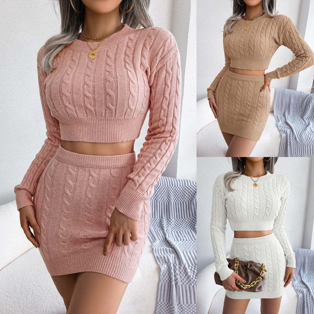Cozy Knit Matching Set – Twisted Crop Top & Fitted Skirt Casual Outfit Fashion