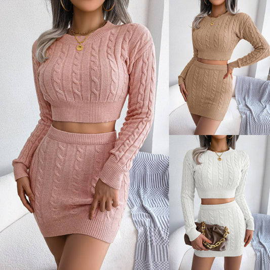 Cozy Knit Matching Set – Twisted Crop Top & Fitted Skirt Casual Outfit Fashion