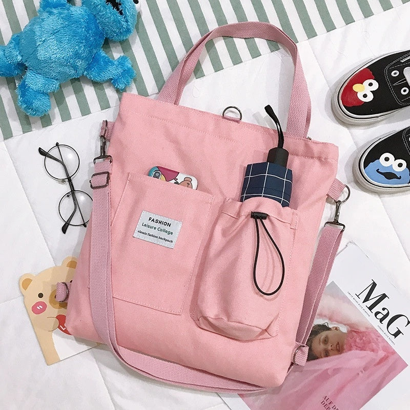Cute Harajuku Canvas Bag – Student Shoulder Backpack with Multiple Pockets Fashion