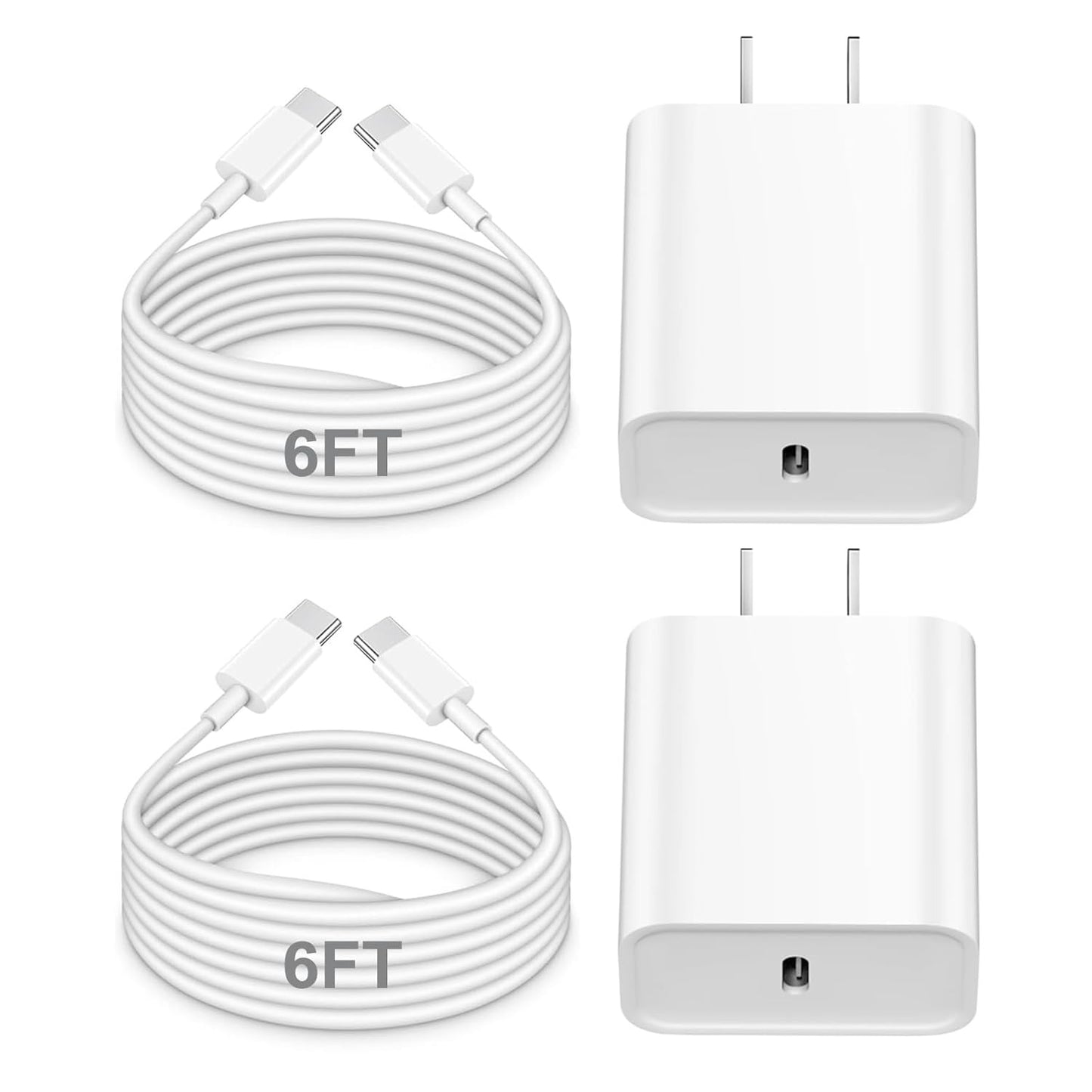 High-Speed Charger Set – USB-C Plug + 6ft Lightning Cable (2-Pack)
