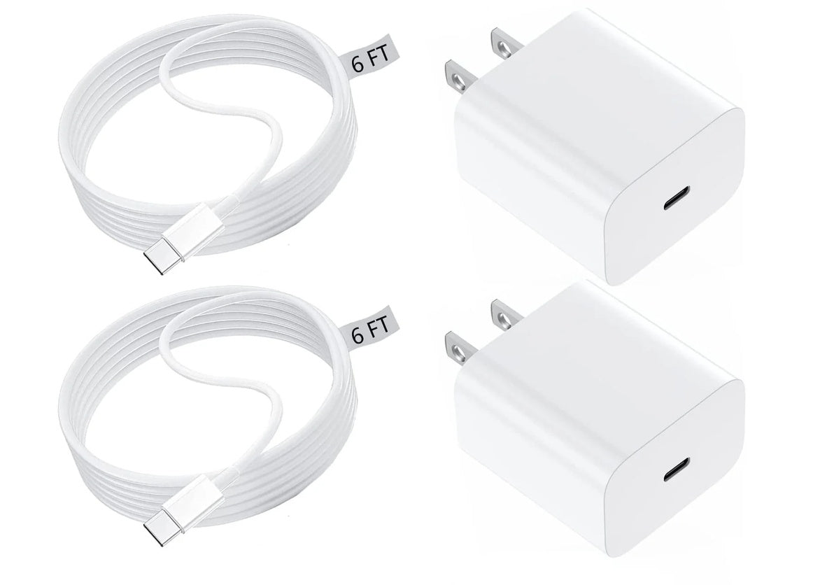 High-Speed Charger Set – USB-C Plug + 6ft Lightning Cable (2-Pack)