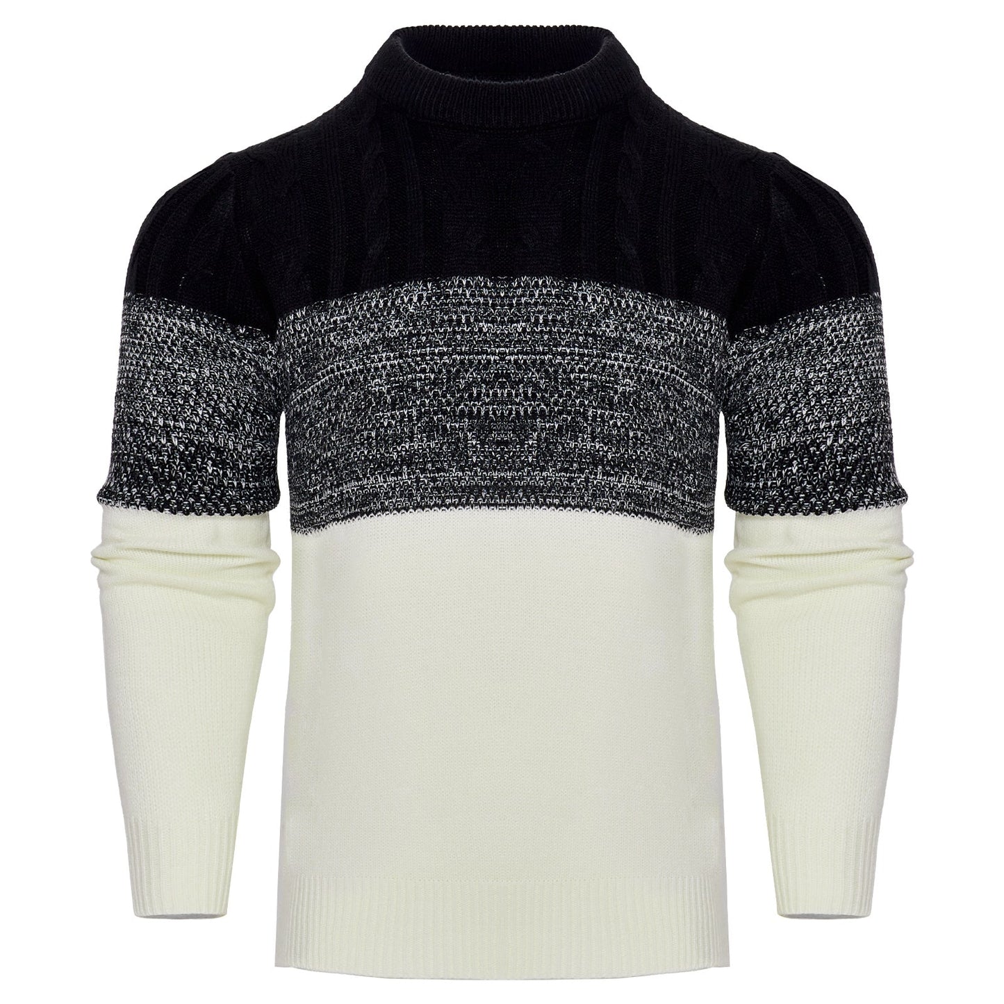 Trendy Cable Knit Pullover – Men’s Casual Long Sleeve Color Block Sweater Fashion