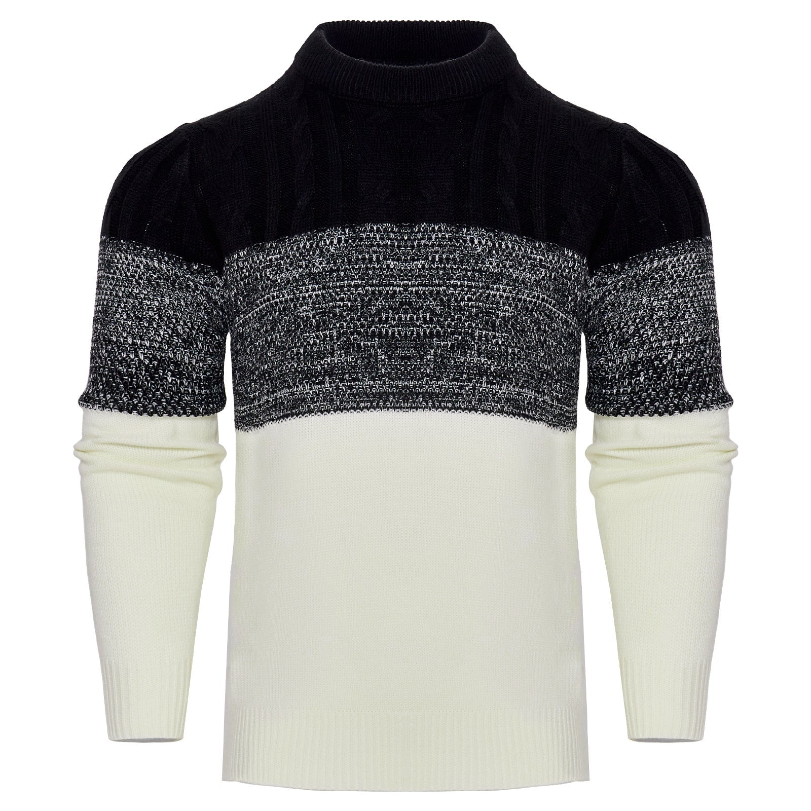 Trendy Cable Knit Pullover – Men’s Casual Long Sleeve Color Block Sweater Fashion