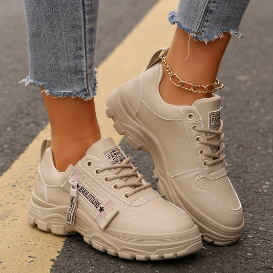 Fashion Sports Sneakers – Women’s Lace-Up Thick Sole Casual Shoes Fashion