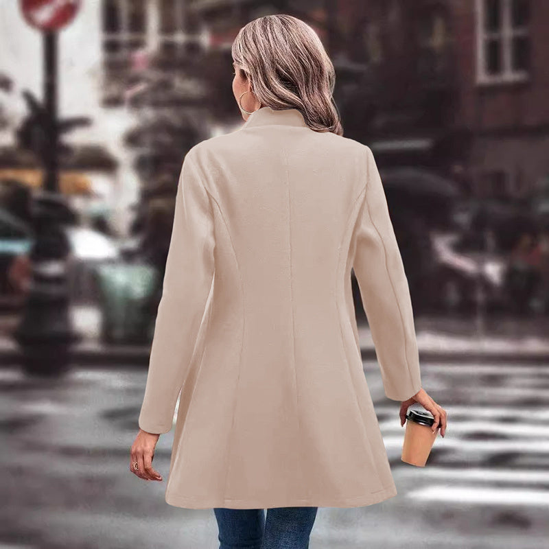 Classic Lapel Long Pea Coat – Women’s Single-Breasted Winter Overcoat Fashion