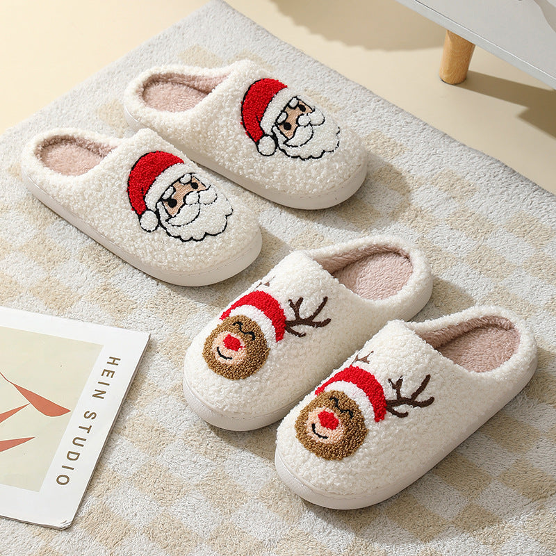 Christmas Santa Slippers – Cute Furry Winter Home Shoes for Couples & Families Fashion