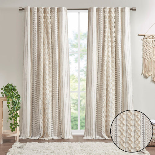Premium 50x84" Printed Cotton Curtain – Ivory with Chenille Texture