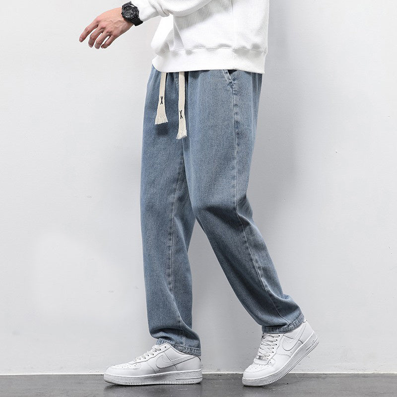 Trendy Wide-Leg Jeans – Men’s Elastic Waist Straight Denim Pants Fashion