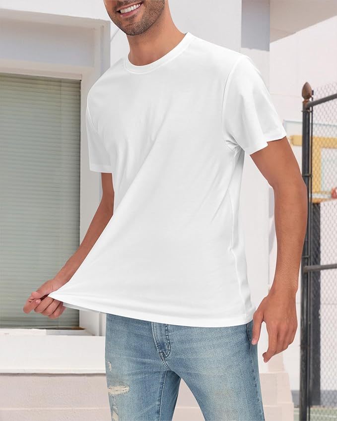 Men’s Water-Repellent Crewneck Tee – Classic White Cotton Blend T-Shirt Fashion