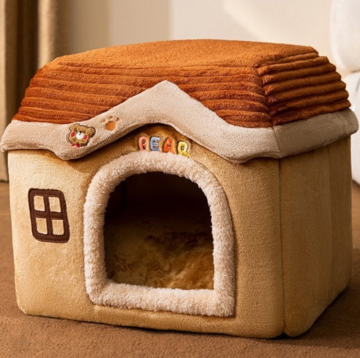 Foldable Dog House Pet Cat Bed Winter Dog Villa Sleep Kennel Removable Nest Warm Enclosed Cave Sofa Pets Supplies Animals