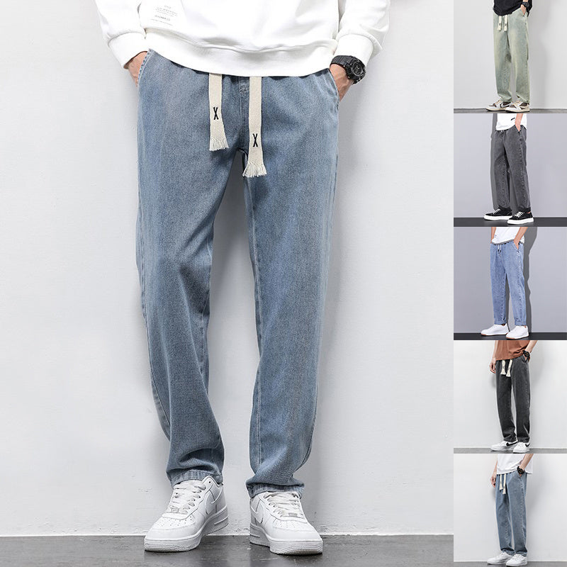 Trendy Wide-Leg Jeans – Men’s Elastic Waist Straight Denim Pants Fashion