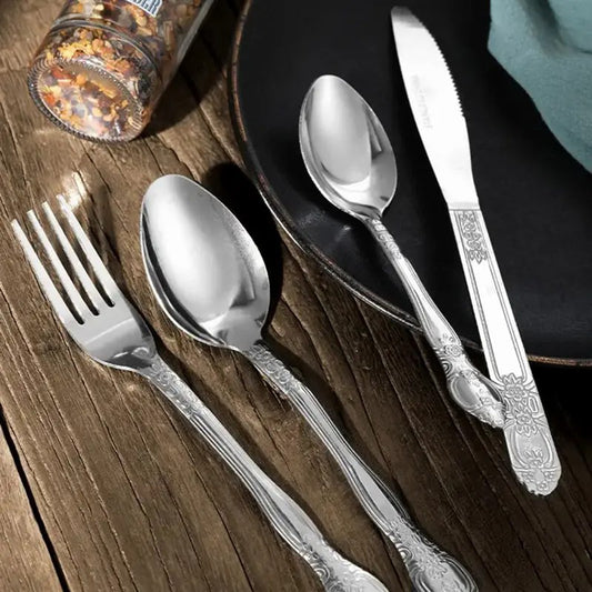 Premium Stainless Steel Cutlery Set – Fork Knife Spoon Teaspoon 4-Piece - USA