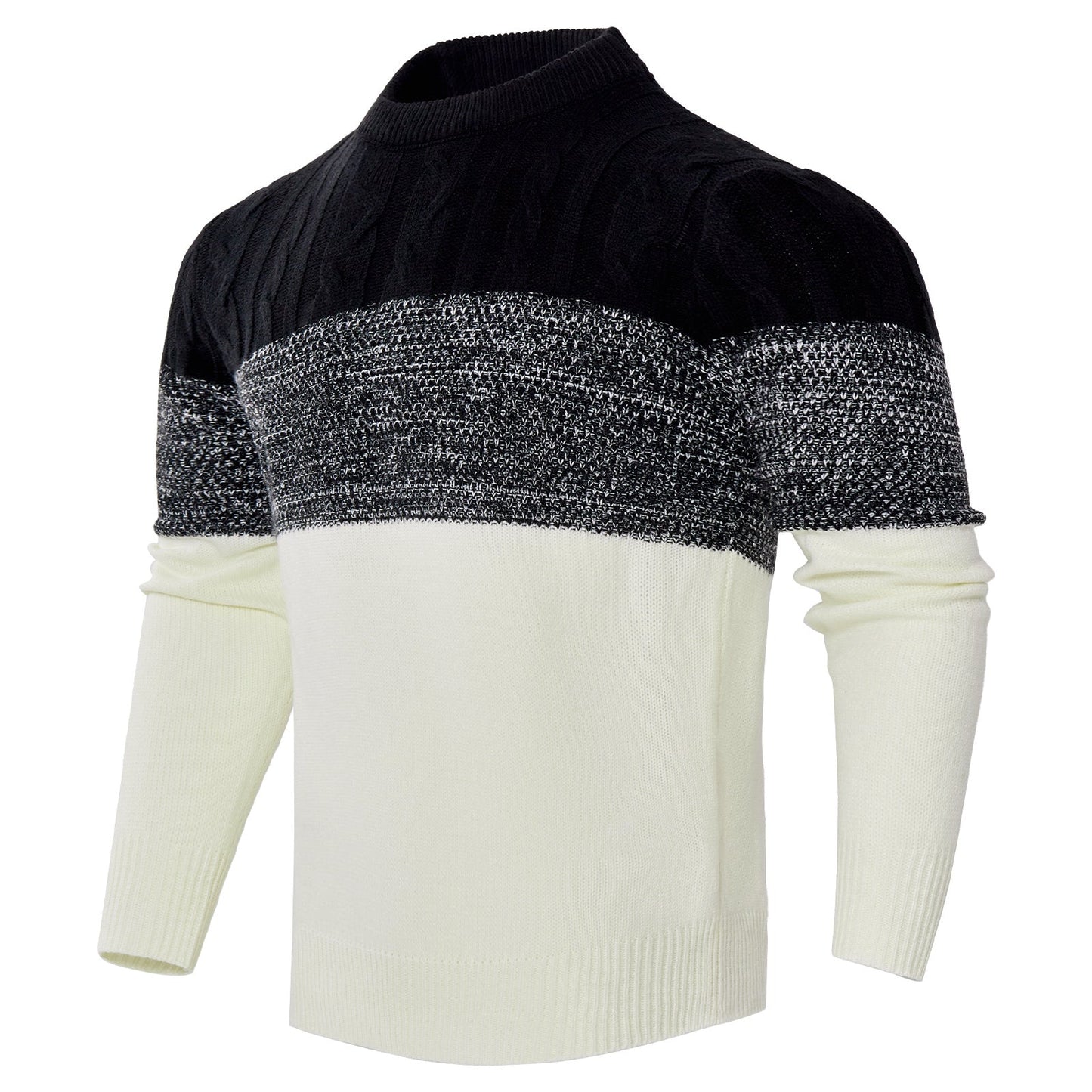 Trendy Cable Knit Pullover – Men’s Casual Long Sleeve Color Block Sweater Fashion