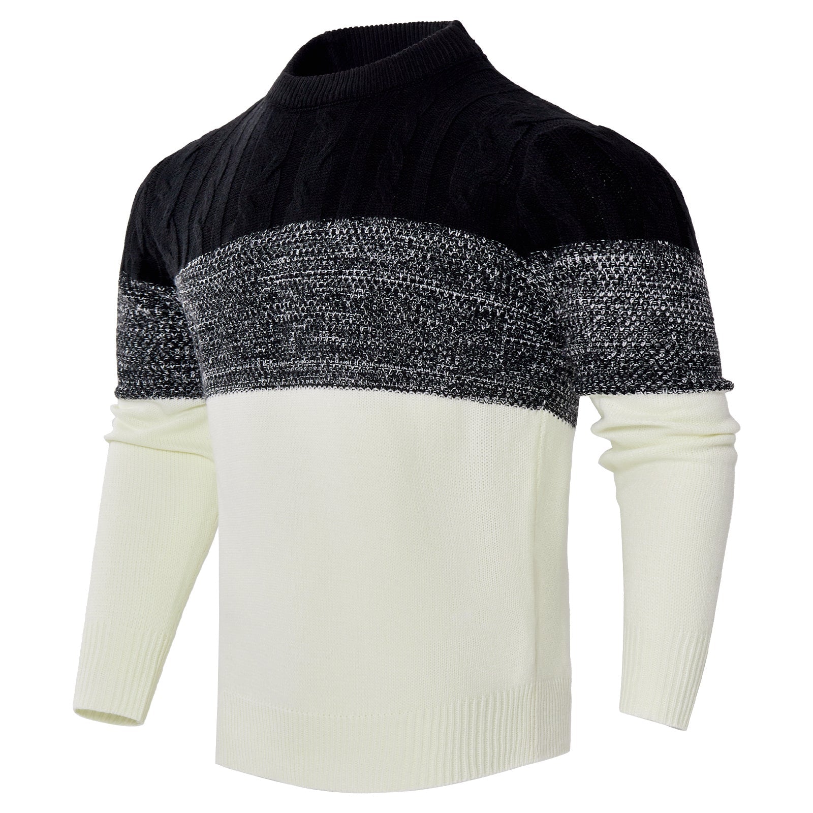 Trendy Cable Knit Pullover – Men’s Casual Long Sleeve Color Block Sweater Fashion