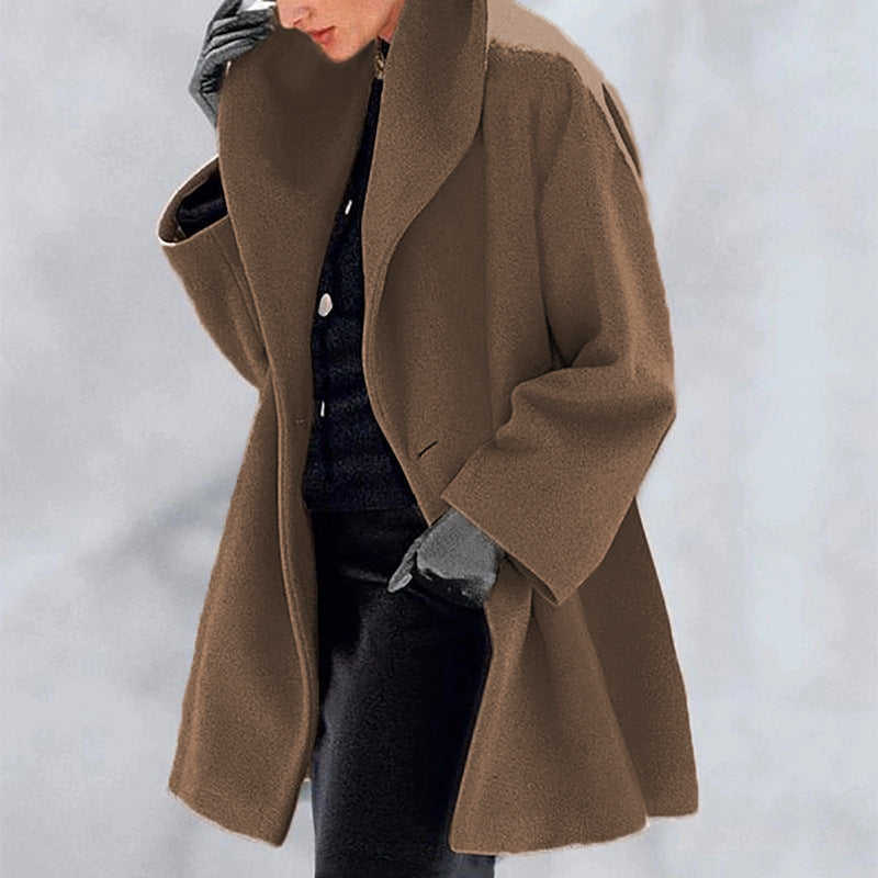 Plus Size Hooded Coat – Long Wool-Like Button Jacket for Fall & Winter Fashion