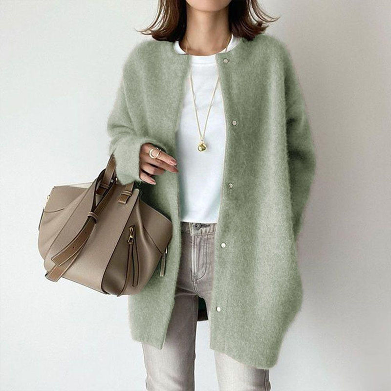 Elegant Solid Color Overcoat – Women’s Wool-Like Casual Fall Outwear Fashion