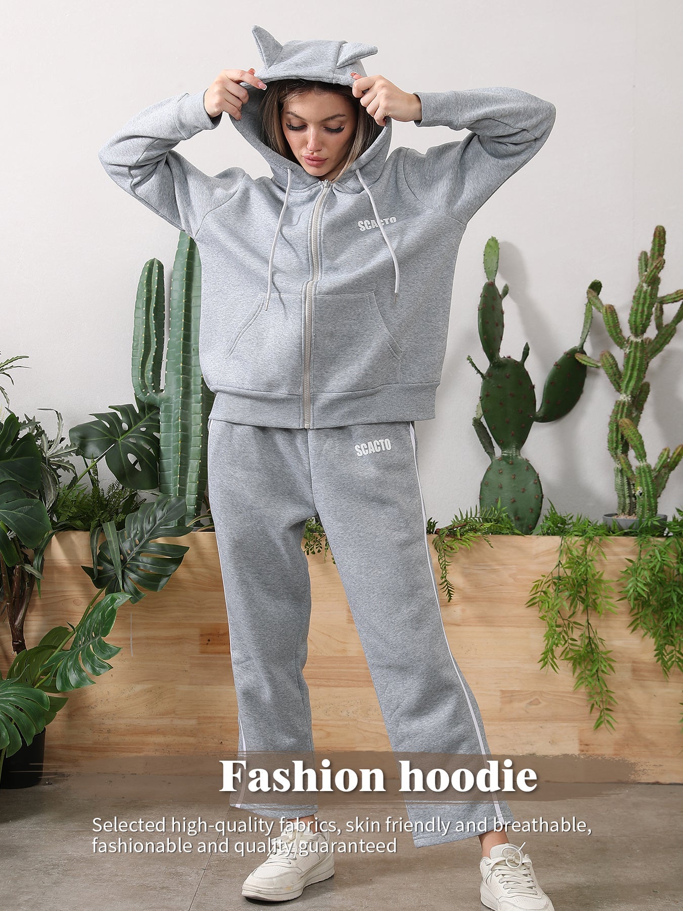 Cozy Hoodie Set for Women – Long Sleeve Loungewear Tracksuit Outfit Fashion