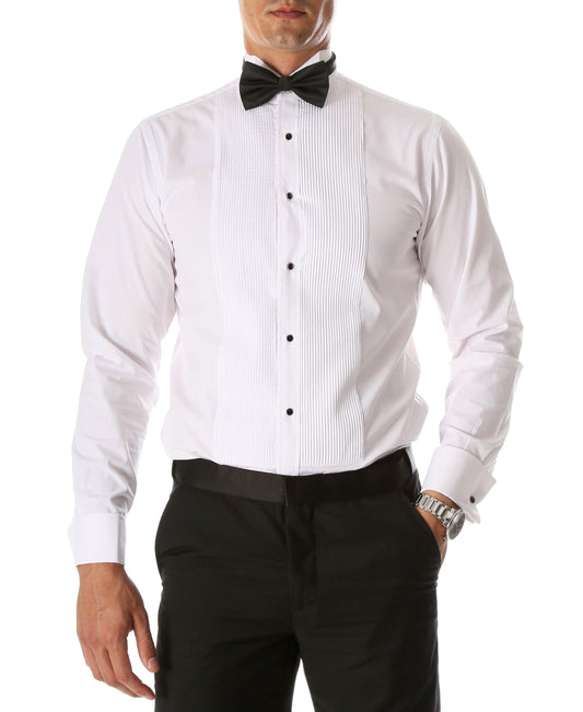 Ferrecci Men’s Max White Tuxedo Shirt – Wing Tip Collar, Pleated Front
