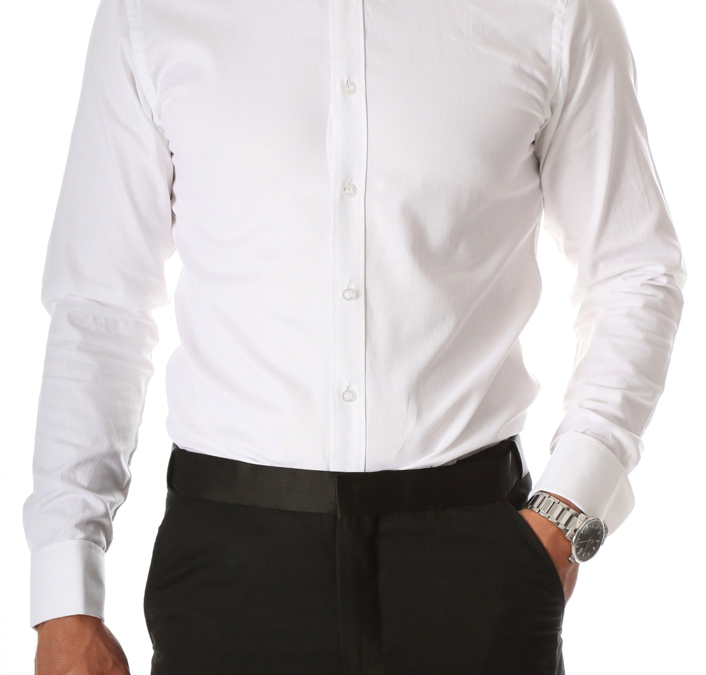 Ferrecci Men’s Max White Tuxedo Shirt – Wing Tip Collar, Pleated Front