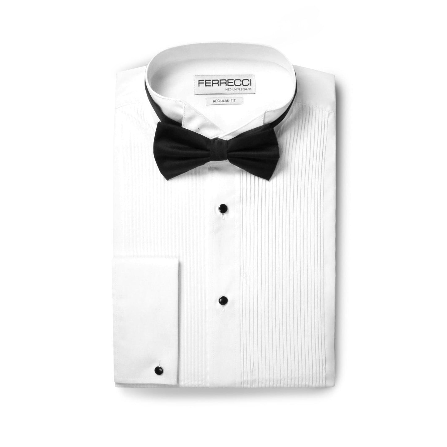 Ferrecci Men’s Max White Tuxedo Shirt – Wing Tip Collar, Pleated Front
