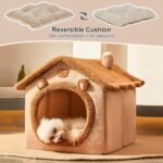 Jiupety Cute Small Dog House Indoor, Foldable Dog House Kennel Bed Mat with Cushion, L Size Dog Tent Up to 31 lbs Dog, Brown - Image 5