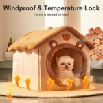 Jiupety Cute Small Dog House Indoor, Foldable Dog House Kennel Bed Mat with Cushion, L Size Dog Tent Up to 31 lbs Dog, Brown - Image 7