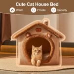 Jiupety Cute Small Dog House Indoor, Foldable Dog House Kennel Bed Mat with Cushion, L Size Dog Tent Up to 31 lbs Dog, Brown - Image 6